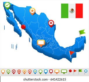 Mexico map and flag - highly detailed vector illustration