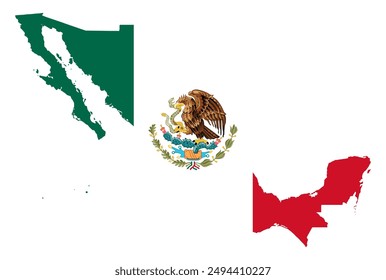 Mexico map flag isolated on png or transparent background vector illustration. 