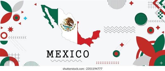 Diseño de pancartas del Día Nacional de la Bandera del Mapa de México. fondo web de arte gráfico del tema de bandera. Abstracto celebración decoración geométrica ilustración vectorial