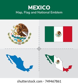  Mexico Map, Flag and National Emblem 