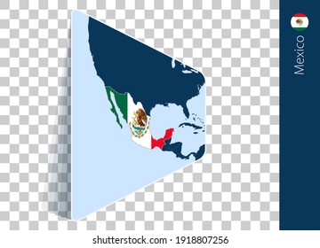 Mexico map and flag on transparent background. Highlighted Mexico on blue vector map.