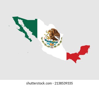 Mexico Map Flag. Map of the United Mexican States with the Mexican national flag isolated on white background. Vector Illustration.