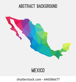 Mexico map in geometric polygonal,mosaic style in rainbow colors.Abstract tessellation,modern design background,low poly. Vector illustration.