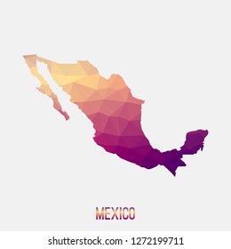 Mexico map in geometric polygonal,mosaic style.Abstract tessellation,modern design background,low poly. Geometric cover, mockup. Vector illustration.