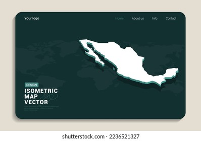 México mapea el fondo verde con vector isométrico. Plantilla de diseño de banners Web.