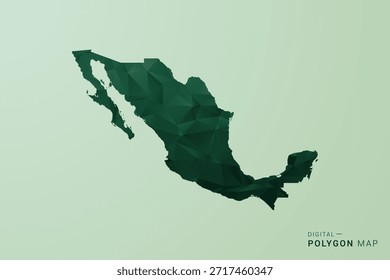 Mapa de México - Ilustración vectorial de estilo de polígono verde, diseño geométrico de bajo poli con silueta limpia sobre fondo verde suave.