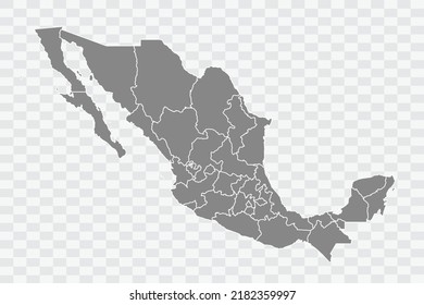 Mexico Map grey Color on White Background quality files Png