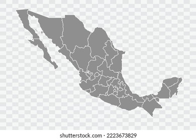 México Mapa de color gris en Png de fondo blanco