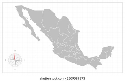 Mexico map with grey style and compas element.
