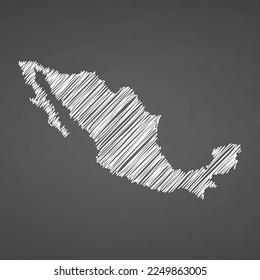 Esbozo dibujado a mano en el mapa de México. Indicador de ilustración de concepto vectorial, mapa de garabatos. Mapa de país para infografía, folletos y presentaciones aisladas en fondo negro. Ilustración vectorial.