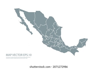 Mapa de México Alto detalle sobre fondo blanco. Resumen de la ilustración vectorial de diseño eps 10