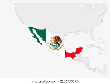 Mexico map highlighted in Mexico flag colors, gray map with neighboring countries.