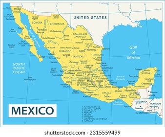 Mapa de México - ilustración vectorial altamente detallada