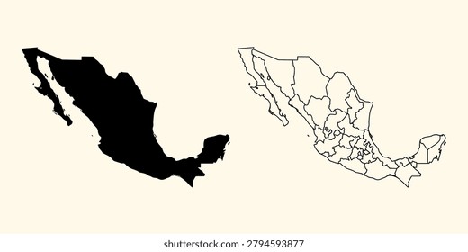 mexico map icon with black silhouette and outline style for travel and geography