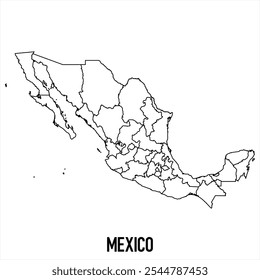 ícone do mapa do méxico isolado no fundo branco. Mapa da estrutura de tópicos. Ícone de linha simples. Ilustração vetorial