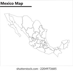Mapa ilustrativo de México, vector, mapa detallado de México con regiones