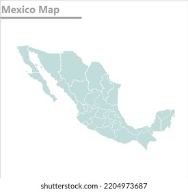 Mexico map illustration vector detailed Mexico map with regions