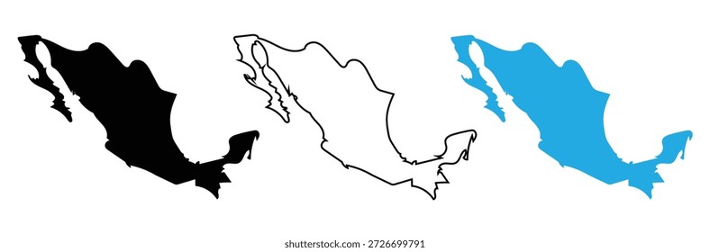 Ilustraciones de mapa de México en negro, blanco y azul, Mapa de México - mapa del mundo negro Plantilla de Vector internacional con alto detalle aislado sobre fondo blanco - Vector