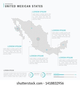 Mexico map infographics with abstract pixelated dot pattern on white background. Stylized map concept with elementsl. - Vector illustration