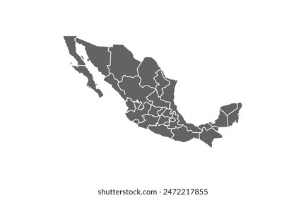 Mexico map isolated on white background. for website layouts, reports, annual infographics, world,travel around the world, map silhouette backdrop.