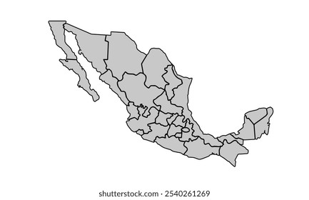 Mexico map isolated on white background for website layouts,background,education, precise,customizable,Travel worldwide,map silhouette backdrop,earth geography, political,reports.Map Outline.