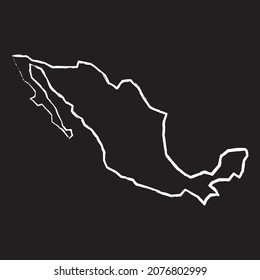 Mexico map line Icon design, white chalk. Draw a picture on the blackboard.