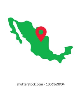 mexico map with location pin icon over white background, flat style, vector illustration