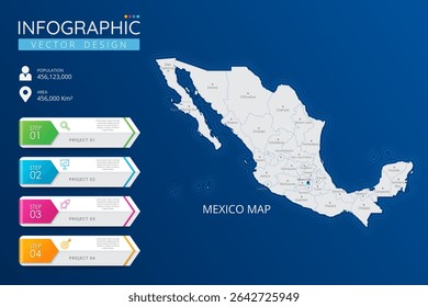 Mexico map with location pointer marks. High detailed country map with division, cities and capital infographic template. Vector illustration EPS10