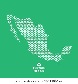 Mexico map made from recycling symbol. Environmental concept