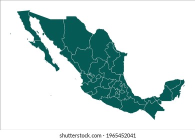 Mexico map Olive green Color on White Backgound