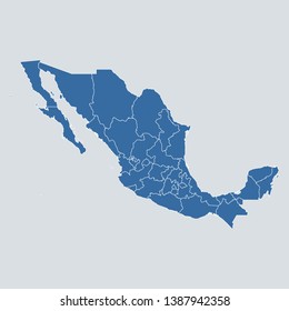 Mexico map on gray background vector, Mexico Map Outline Shape Blue on White Vector Illustration, High detailed Gray illustration map Mexico. Symbol for your web site design map logo. app, ui, eps10.