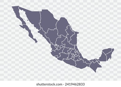 Mexico Map pewter Color on White Background quality files Png