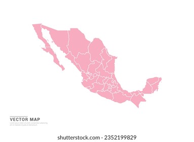 Mapa de México - Estilo abstracto rosado aislado en fondo blanco para infografía, vector de diseño.