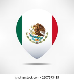 Mexico map pointers flag with shadow. Pin flag