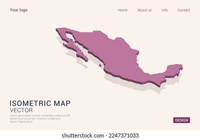 Mexico map purple on white background with 3d isometric vector illustration