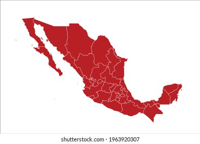 Mexico Map Red Color on White Backgound