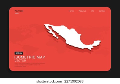 Mapa de México rojo aislado en fondo oscuro con 3d mapa mundial de ilustración vectorial isométrica.