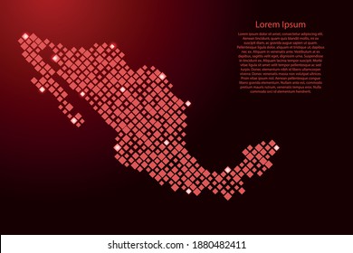 Mexico map from red pattern rhombuses of different sizes and glowing space stars grid. Vector illustration.