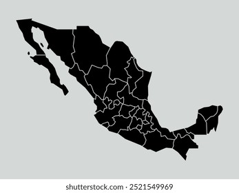 mapa do méxico com regiões isoladas sobre fundo branco. Mapa do México. Ilustração vetorial