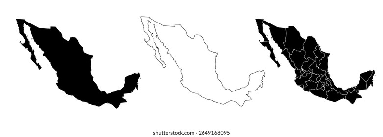 Mexico map in set. Map of Mexico.Map of the Mexican Republic or Mexico with political division, with political division. 