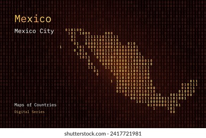 Mexico Map Shown in Binary Code Pattern. TSMC. Blue Matrix numbers, zero, one. World Countries Vector Maps. Digital Series	