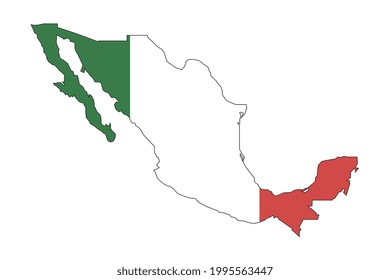 Mexico map silhouette with flag on white background
