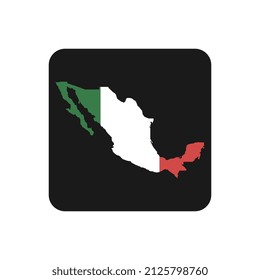Mexico map silhouette with flag on black background