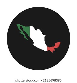 Mexico map silhouette with flag on black background