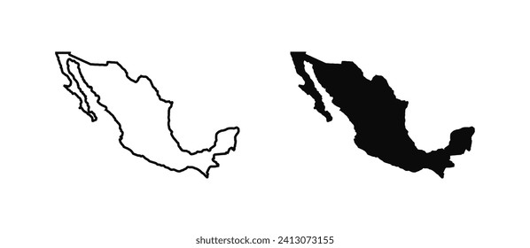 Mexico map silhouette linear and black illustration. Vector