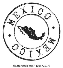 Mexico Map Silhouette, Postal Passport Stamp Round Vector Icon Seal Badge Illustration.