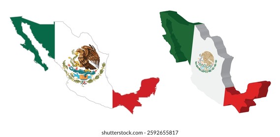 Mexico Map Vector. 3D Mexico Map and Official Color Map . High-Resolution Mexico Geography Illustration . Detailed Mexico Political and 3D Topographic Map for Design, Print and Digital Use