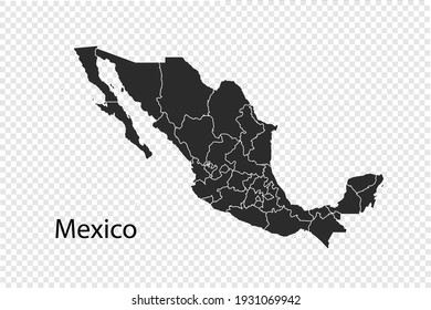 Mexico map vector, black color. isolated on transparent background