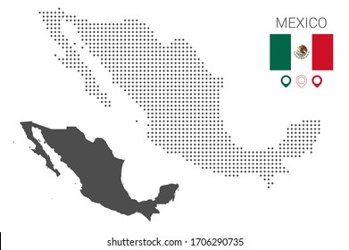 Mexico map vector dotted with flag and map marker. Illustration for technology design or infographics. Isolated on white background. Travel vector illustration