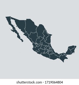 mexico map vector, isolated on gray background